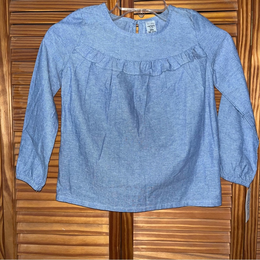 Carter’s Kid Long Sleeve Denim Ruffle‎ Shirt Size 6/6x  New with Tag